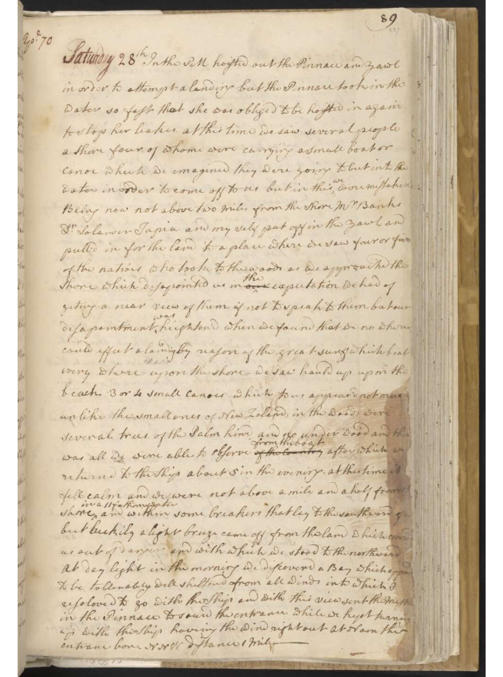 Image of Lt Cook's Endeavour Journal 29th April 1770 - Courtesy of the National Library of Australia
